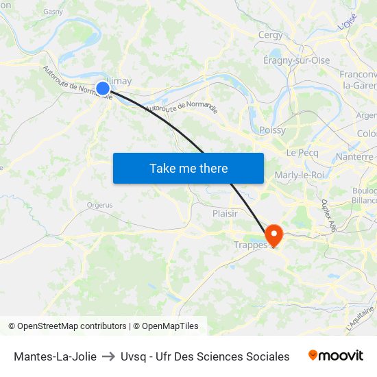 Mantes-La-Jolie to Uvsq - Ufr Des Sciences Sociales map