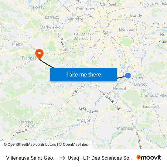 Villeneuve-Saint-Georges to Uvsq - Ufr Des Sciences Sociales map