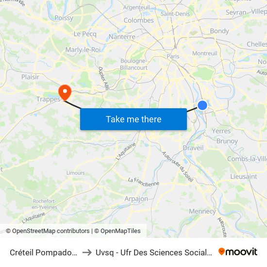 Créteil Pompadour to Uvsq - Ufr Des Sciences Sociales map
