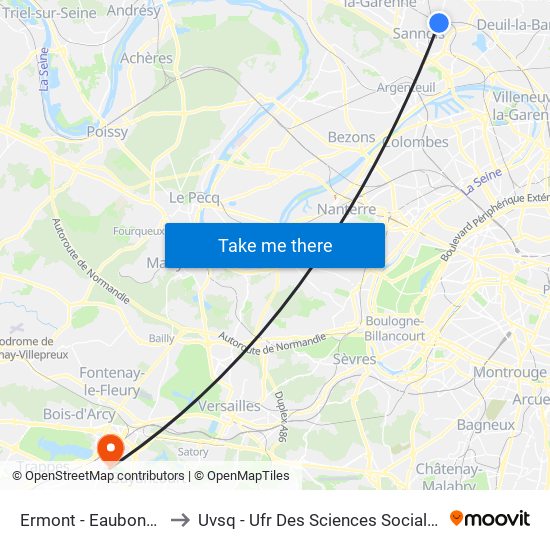 Ermont - Eaubonne to Uvsq - Ufr Des Sciences Sociales map
