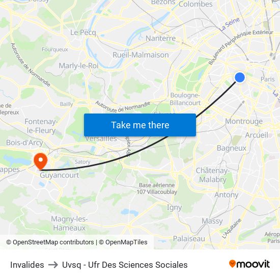 Invalides to Uvsq - Ufr Des Sciences Sociales map
