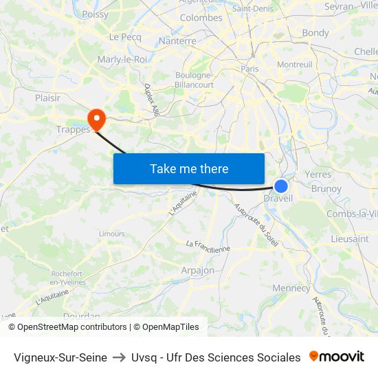 Vigneux-Sur-Seine to Uvsq - Ufr Des Sciences Sociales map