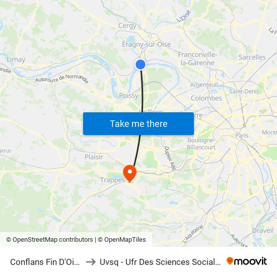 Conflans Fin D'Oise to Uvsq - Ufr Des Sciences Sociales map