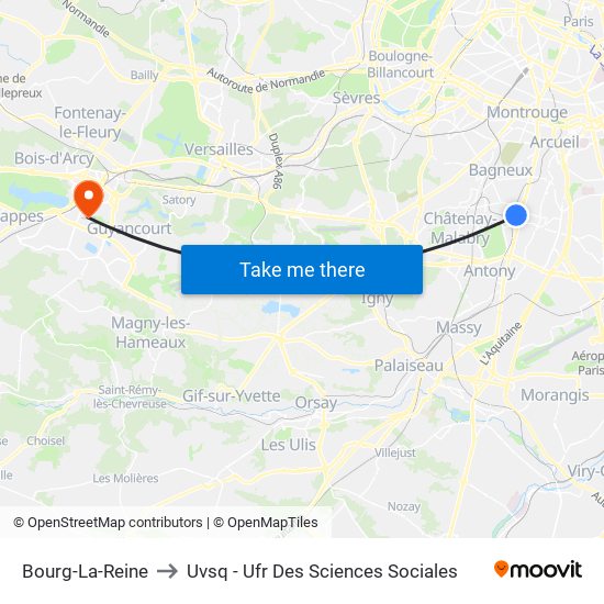 Bourg-La-Reine to Uvsq - Ufr Des Sciences Sociales map