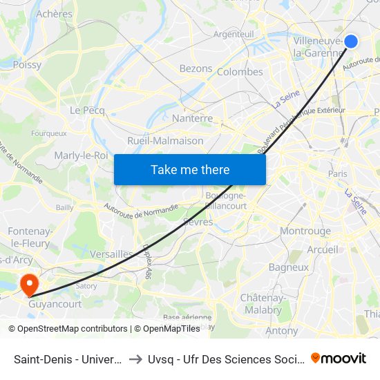 Saint-Denis - Université to Uvsq - Ufr Des Sciences Sociales map
