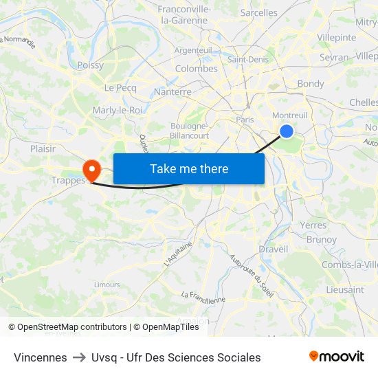 Vincennes to Uvsq - Ufr Des Sciences Sociales map