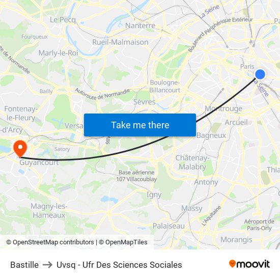 Bastille to Uvsq - Ufr Des Sciences Sociales map