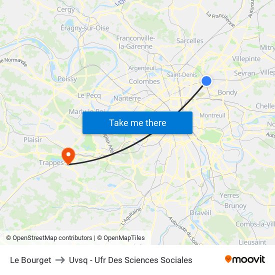 Le Bourget to Uvsq - Ufr Des Sciences Sociales map