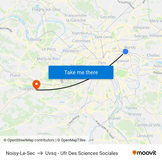 Noisy-Le-Sec to Uvsq - Ufr Des Sciences Sociales map