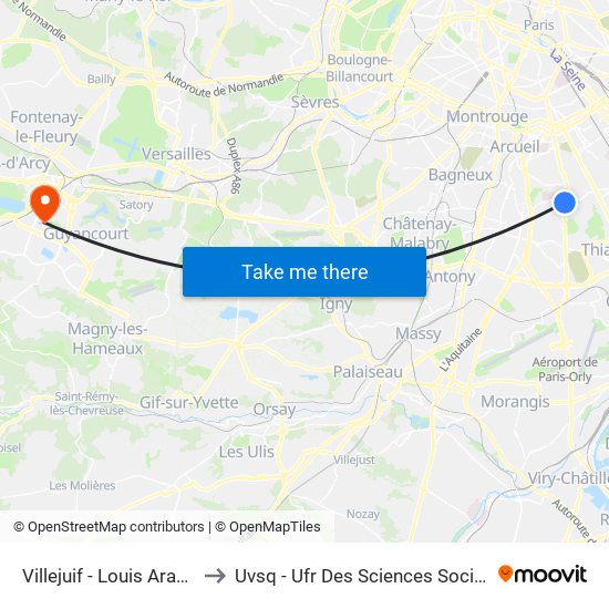 Villejuif - Louis Aragon to Uvsq - Ufr Des Sciences Sociales map