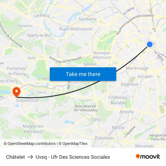 Châtelet to Uvsq - Ufr Des Sciences Sociales map