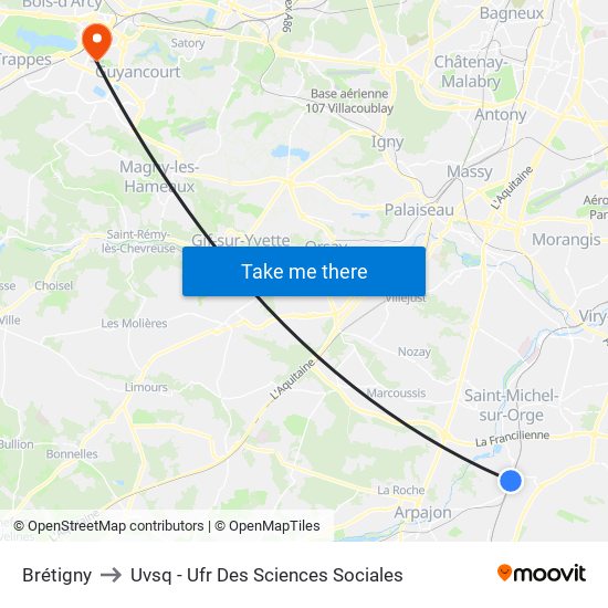 Brétigny to Uvsq - Ufr Des Sciences Sociales map