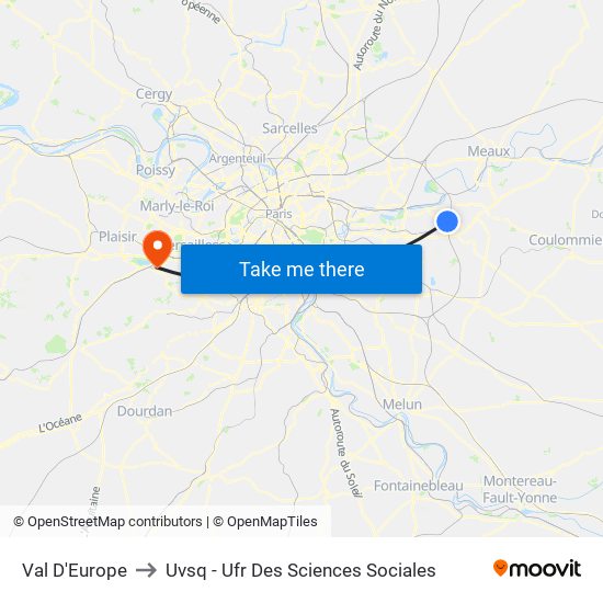 Val D'Europe to Uvsq - Ufr Des Sciences Sociales map