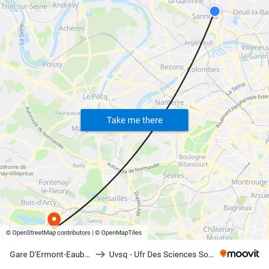 Gare D'Ermont-Eaubonne to Uvsq - Ufr Des Sciences Sociales map