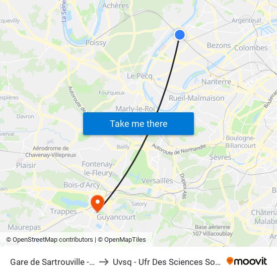 Gare de Sartrouville - RER to Uvsq - Ufr Des Sciences Sociales map