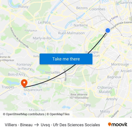 Villiers - Bineau to Uvsq - Ufr Des Sciences Sociales map