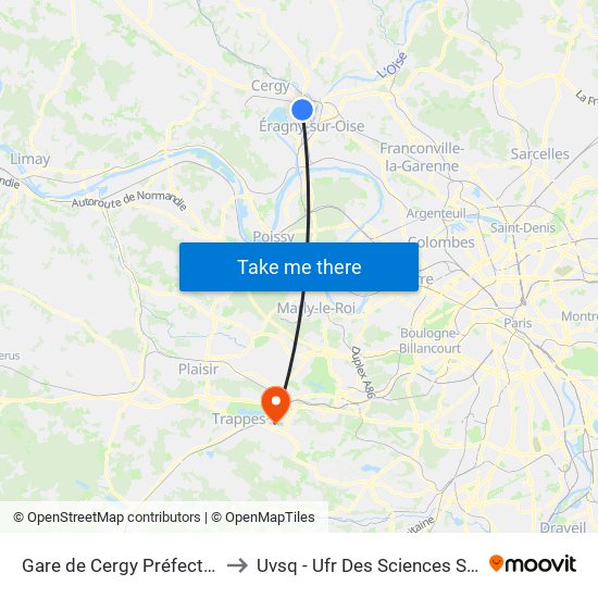 Gare de Cergy Préfecture (C) to Uvsq - Ufr Des Sciences Sociales map