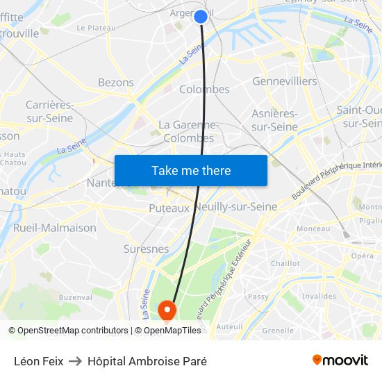 Léon Feix to Hôpital Ambroise Paré map