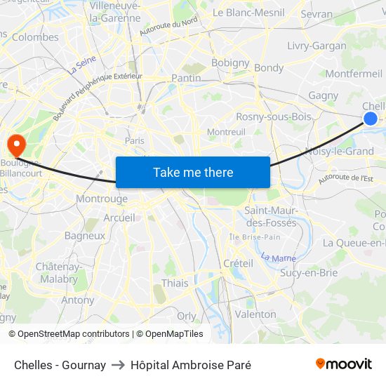 Chelles - Gournay to Hôpital Ambroise Paré map