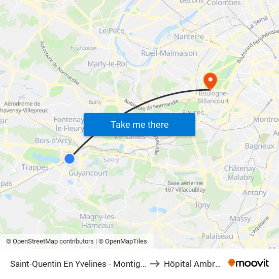 Saint-Quentin En Yvelines - Montigny-Le-Bretonneux to Hôpital Ambroise Paré map