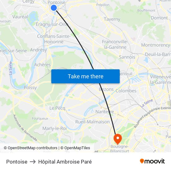 Pontoise to Hôpital Ambroise Paré map