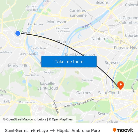 Saint-Germain-En-Laye to Hôpital Ambroise Paré map