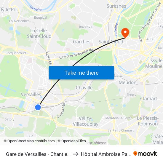 Gare de Versailles - Chantiers to Hôpital Ambroise Paré map