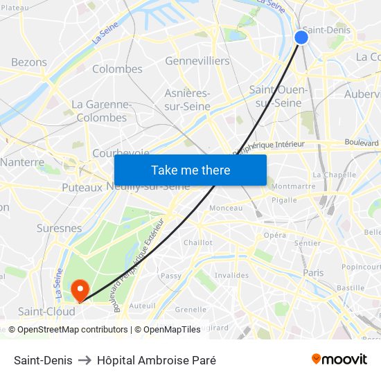 Saint-Denis to Hôpital Ambroise Paré map