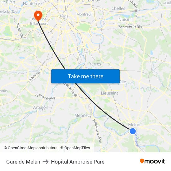 Gare de Melun to Hôpital Ambroise Paré map