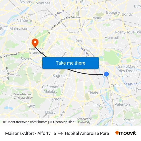 Maisons-Alfort - Alfortville to Hôpital Ambroise Paré map