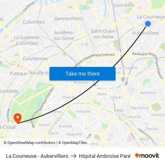 La Courneuve - Aubervilliers to Hôpital Ambroise Paré map
