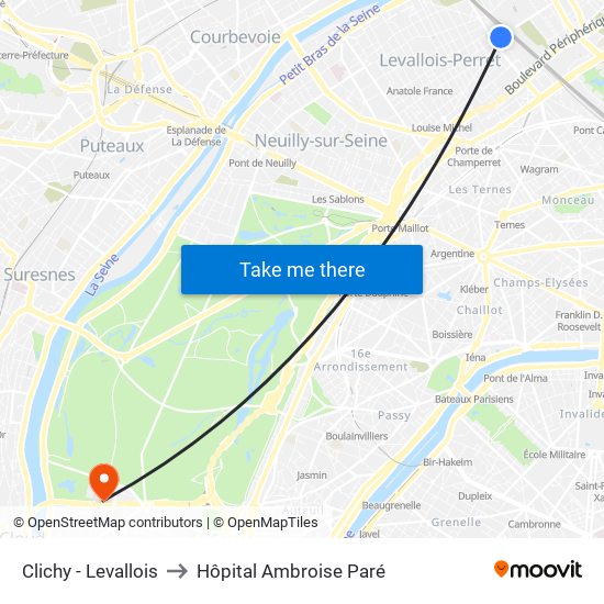 Clichy - Levallois to Hôpital Ambroise Paré map