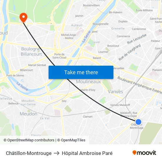 Châtillon-Montrouge to Hôpital Ambroise Paré map