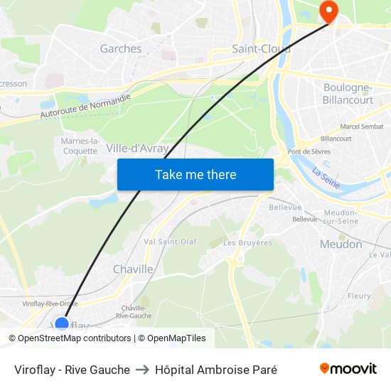 Viroflay - Rive Gauche to Hôpital Ambroise Paré map