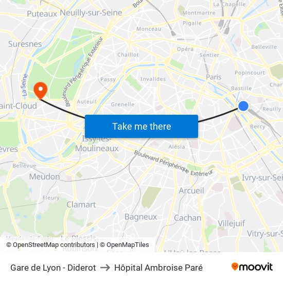 Gare de Lyon - Diderot to Hôpital Ambroise Paré map