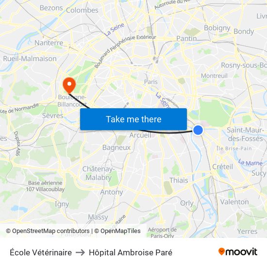 École Vétérinaire to Hôpital Ambroise Paré map