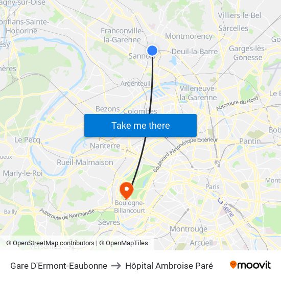 Gare D'Ermont-Eaubonne to Hôpital Ambroise Paré map