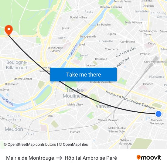 Mairie de Montrouge to Hôpital Ambroise Paré map