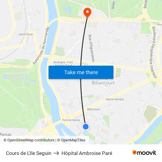 Cours de L'Ile Seguin to Hôpital Ambroise Paré map