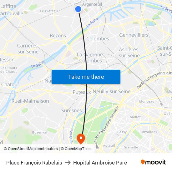 Place François Rabelais to Hôpital Ambroise Paré map