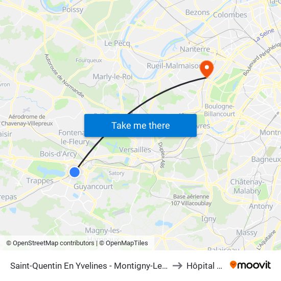 Saint-Quentin En Yvelines - Montigny-Le-Bretonneux to Hôpital Foch map