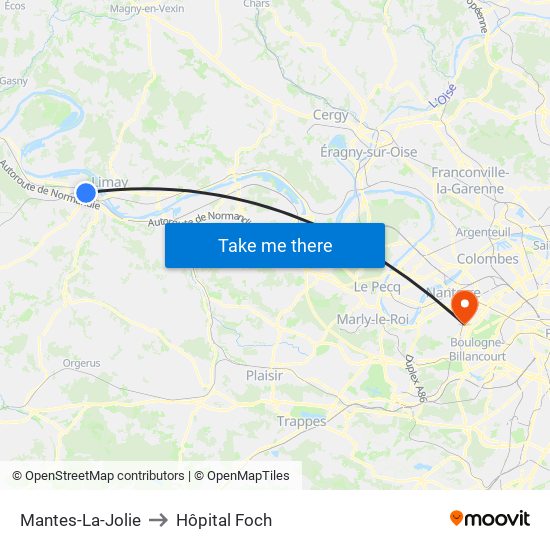 Mantes-La-Jolie to Hôpital Foch map