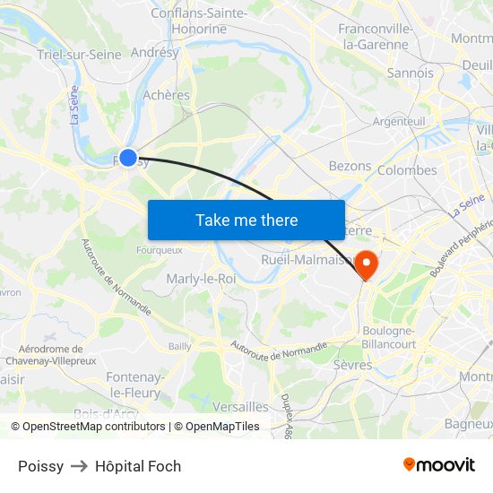 Poissy to Hôpital Foch map