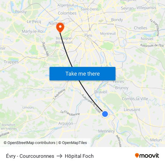 Évry - Courcouronnes to Hôpital Foch map