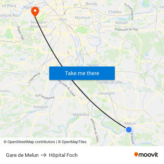 Gare de Melun to Hôpital Foch map
