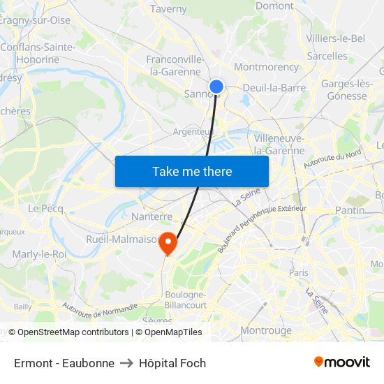 Ermont - Eaubonne to Hôpital Foch map