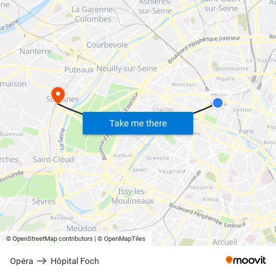 Opéra to Hôpital Foch map