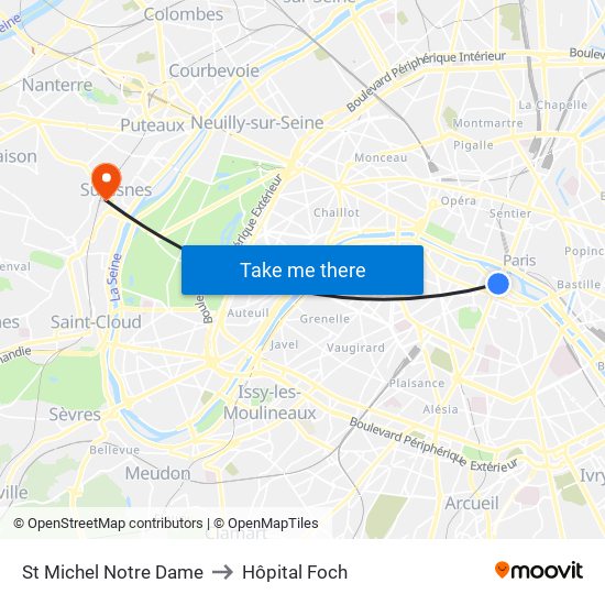 St Michel Notre Dame to Hôpital Foch map