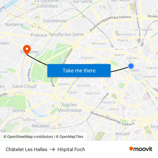Châtelet Les Halles to Hôpital Foch map