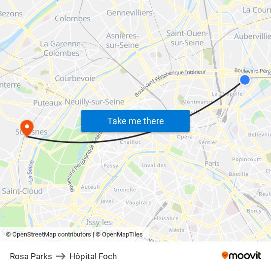 Rosa Parks to Hôpital Foch map